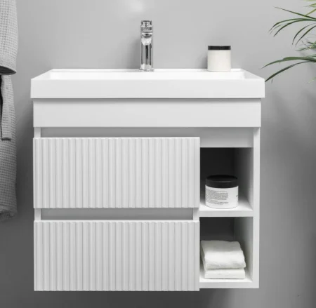 Тумба подвесная Garda Puro 60 с 2 ящиками, фасад фрезерованный с нишами (под Астория) PU-T60-W белый