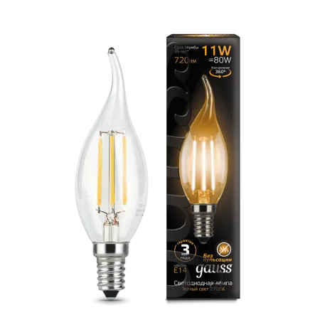 Лампа Gauss Filament Свеча на ветру 11W 720lm 2700К Е14 LED *1/10/50