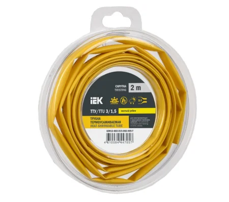 Трубка термоусадочная ТТУ нг-LS 3 1.5 желт. (уп.2м) UDR12-003-D15-002-K05-T (IEK)  1