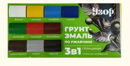 Грунт-эмаль 3 в 1 по ржавчине Узор Серая(глянц) фас 0,8кг