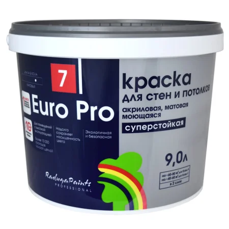 Краска Euro Pro для стен и потолков база С 9л.