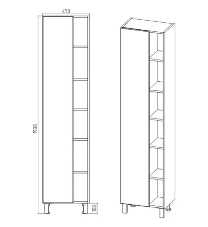 Пенал подвесной VIANT Бостон VBOS450G-PEN правый/левый 300х450х1900мм графит