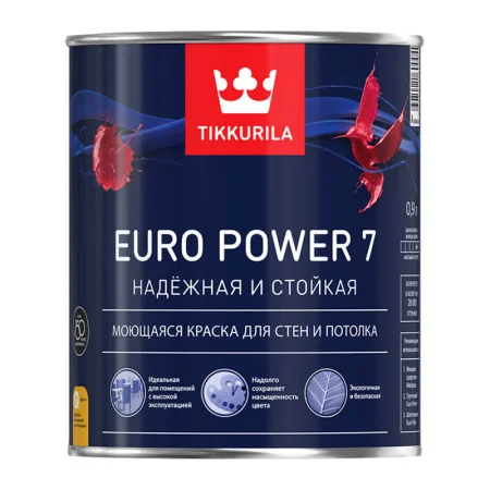 Краска интер. стойкая к мытью EURO POWER 7 база A мат. Тиккурила 0,9л.