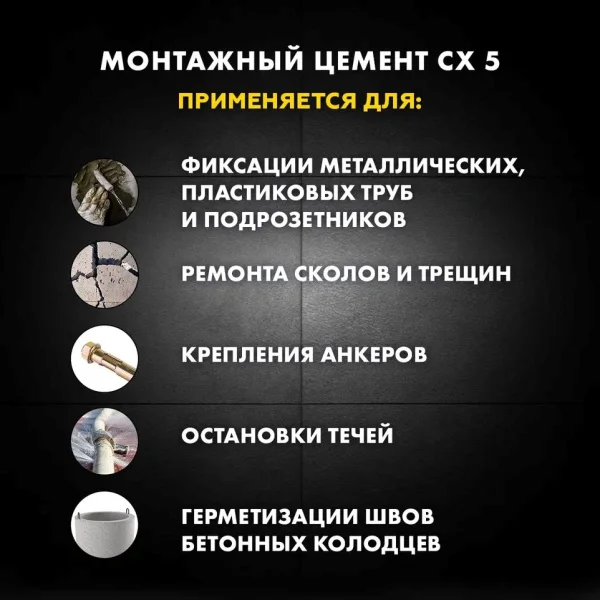 Цемент монтажный и водоостанавливающий Церезит СХ 5 2кг