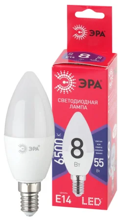 Лампа Е14 свеча 8Вт 640Лм 6500К LED B35-8W-865-E14 R Б0045341 (Эра)  1 10