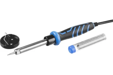 Паяльник 40Вт, 2к рукоятка, конус, керамический нагреватель, в наборе  припой + подставка Зубр Профе