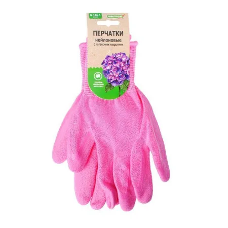 Перчатки садовые нейлон облив латекс розовые 40гр Praktische Home G116-1 Р0423  1