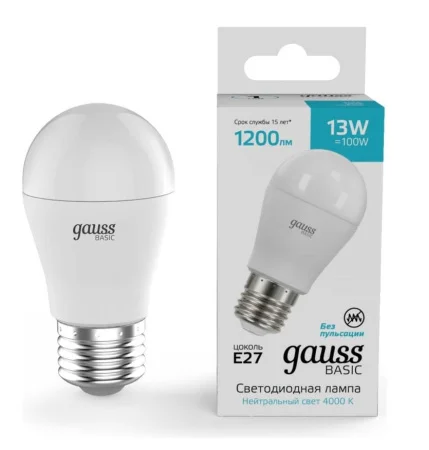 Лампа Е27  Basic  Шар 13W 1200lm 4000K LED (Gauss) 1 10 100