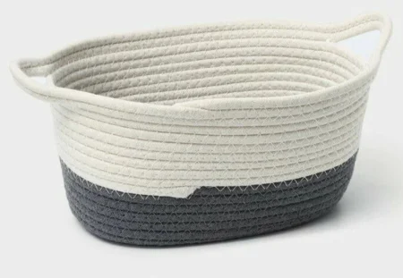 Корзина для хранения ручного плетения "Рита", хлопок, 34х23х14 см  цвет серый 6894878