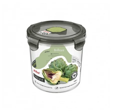 Контейнер для продуктов BRILLIANT герметичный с клапаном 1,15л круглый (Черный) 431179713  1 12