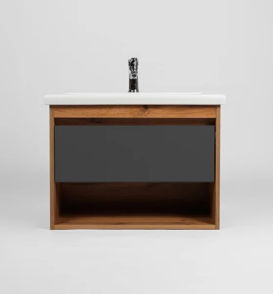 Тумба подвесная Бостон Como 70 425х655х500мм с раковиной COMO 70 Viant VBOS70COG-T1YP графит