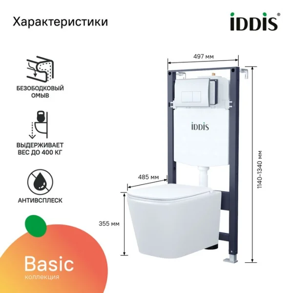 Комплект инсталляции 3в1 унитаз с крышкой+инсталляция+кнопка Iddis Basic BASBI01i73
