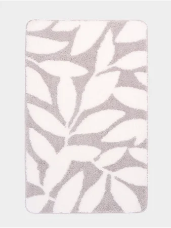 Коврик д ванной  Leaves  50х80см ворс 1,5см, микрофибра, серый 10690978 (Доляна)  1