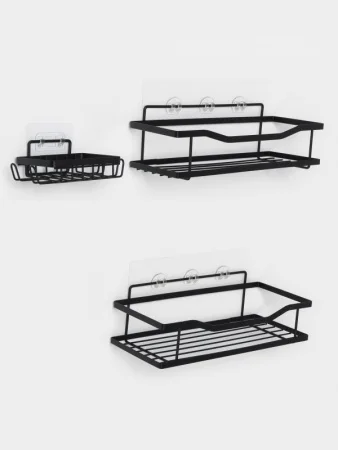 Набор полок для ванной 2 шт и мыльница, цвет черный 10665505 (Stölz) *1