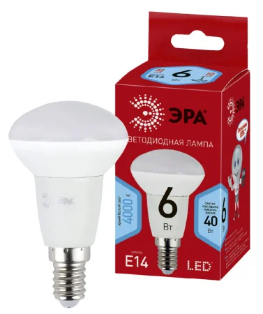 Лампа Е14 рефлектор 6Вт 480Лм 4000К ECO LED R50-6W-840-E14 Б0050700 (Эра)  1 10