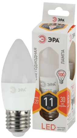 Лампа Е27 свеча 11Вт 880Лм 2700К LED B35-11W-827-E27 Б0032981 (Эра)  1 10