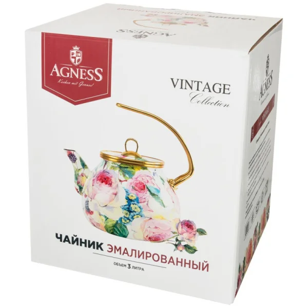 Чайник Agness Винтаж эмалированный индукционное дно 3л 950-041