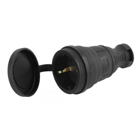 R8-B-IP44 ЭРА Разъём каучуковый c/з  прямой 16A IP44 черный (25/250/1500)