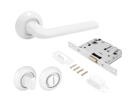 Комплект ручка+защелка с фиксатором АЛЛЮР АРТ  ПОЛО  W+L7050S W+BK-R1 W(15110 S7050) матовый белый