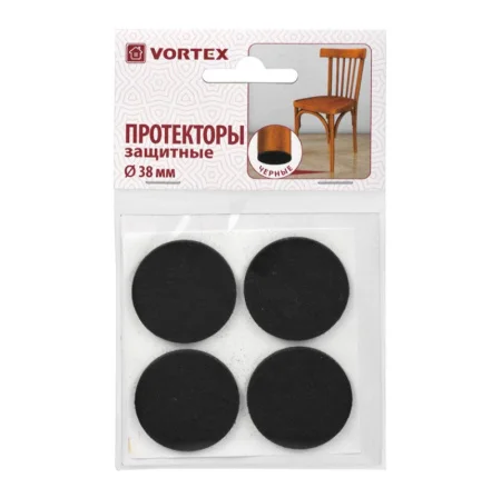 Протекторы для мебели из фетра черные Ø38мм 4 шт 24349 VORTEX *1/30