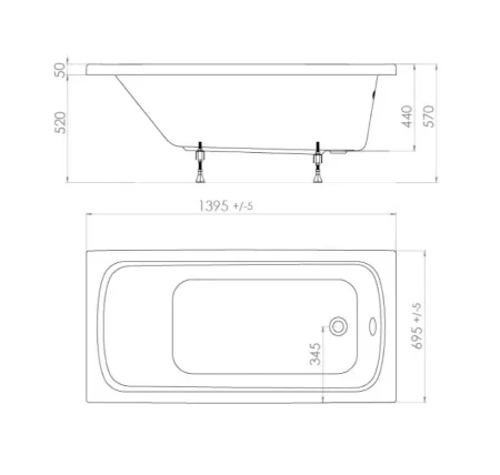 Ванна акриловая 1400х700х570мм Triton Стандарт-140 Н0000099327 белый