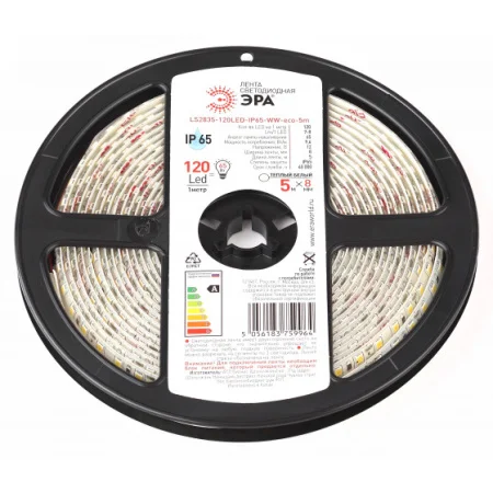 Лента светодиодная тепл бел 3000К LS2835-120LED-IP65-WW-eco-5m Б0035600 (Эра)  1 80