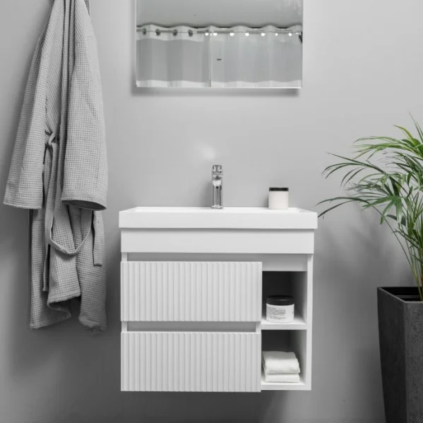 Тумба подвесная Garda Puro 60 с 2 ящиками, фасад фрезерованный с нишами (под Астория) PU-T60-W белый