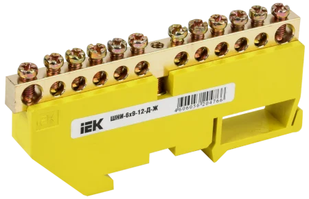 Шина PE  земля  на DIN-изол. ШНИ-6х9-12-Д-Ж YNN10-69-12D-K05 (IEK)  20