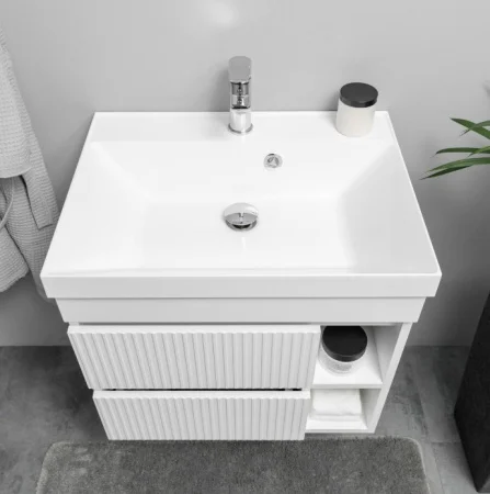 Тумба подвесная Garda Puro 60 с 2 ящиками, фасад фрезерованный с нишами (под Астория) PU-T60-W белый