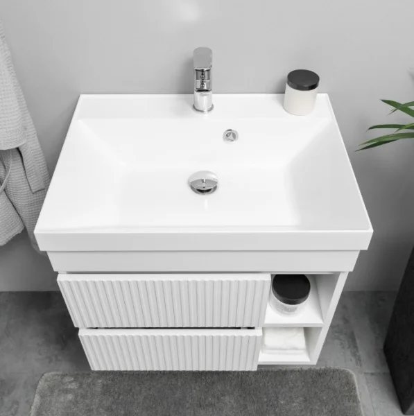 Тумба подвесная Garda Puro 60 с 2 ящиками, фасад фрезерованный с нишами (под Астория) PU-T60-W белый