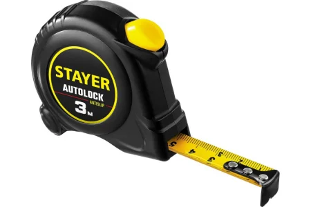 Рулетка 3м 16мм обрезиненный корпус, фиксатор, автостоп, ударопрочный Stayer AutoLock 2-34126-03-16_z02