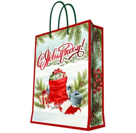 Бумажный пакет для сувенирной продукции с ламинацией, с шириной основания 26 cм, плотность бумаги 140 г/м2 26x32,4x12,7см 95761FE