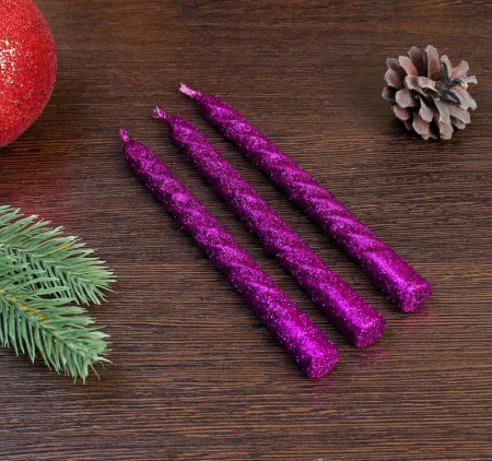 Набор свечей витых 1,5х15см 3 штуки фиолетовый 3636066 *1/