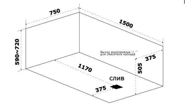 Ванна акриловая 1500х700х420мм BAS Аякс  Вб00127 с каркасом, белый