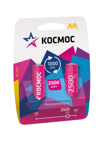 Аккумулятор AA R6 NI-MN BP-2 (упак 2 шт) 2500mA KOCR6NIMH2500MAH2BL (Космос)  12