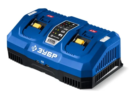 Зарядное устройство Зубр Профессионал TC-20-2 Turbo Charge 20В для LMS АКБ, 2 порта, 2х9,0 А ч, Li-i
