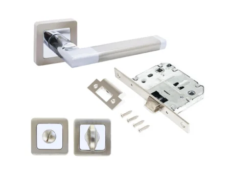 Ручка дверная АЛЛЮР АРТ ВЕНСАН SN/CP+L7050S SN+BK-S1 SN/CP(2682/S7050) с защелкой с фиксатором матовый никель/хром