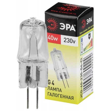 Лампа галогенная G4 40Вт 600Лм 3000К G4-JCD-40W-230V-CL C0039280 (Эра)  100 1000