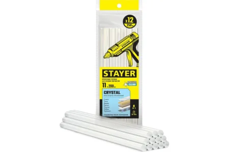 Стержни клеевые прозрачные универс. 11х200мм уп-12шт Stayer Cristal 0682-12  1
