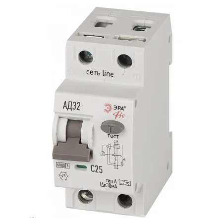 Выключатель автомат. дифференциального тока 2п (1P+N) C 25А 30мА тип A 6кА АД-32 Pro D326E2C25A30 Б0