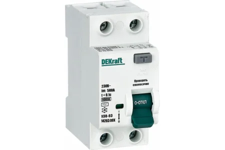 Устройство защитного отключения (УЗО) 2п 25А 30мА тип AC 6кА УЗО-03 14207DEK DEKraft
