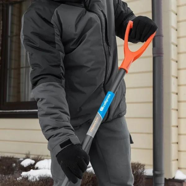 Лопата снегоуборочная пластиковая 400х405х1380мм стальной черенок Сибртех 61666