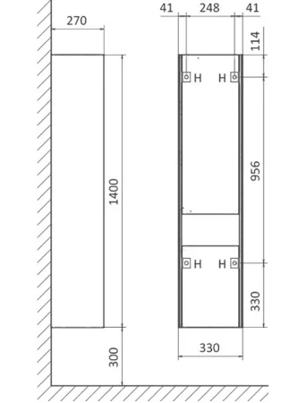 Пенал подвесной Tossony 140 Toss.04.140/P/DS-A/JR Дуб Самдал/Антрацит