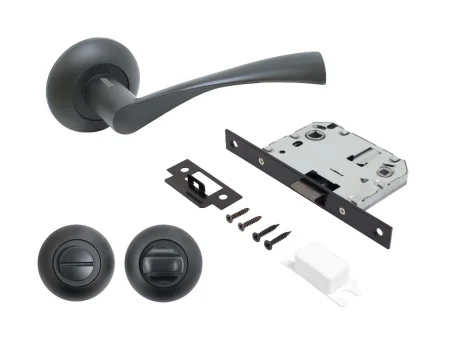 Комплект ручка+защелка с фиксатором АЛЛЮР АРТ  ОСКАР  BL+L7050S BL+BK-R1 BL (13150 S7050) матовый че