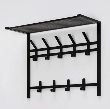 Вешалка настенная 2-х ярусная с полкой 67см ТОРОНТО 22 9 крючков черный ВСПТ22 Ч (ЗМИ) *1