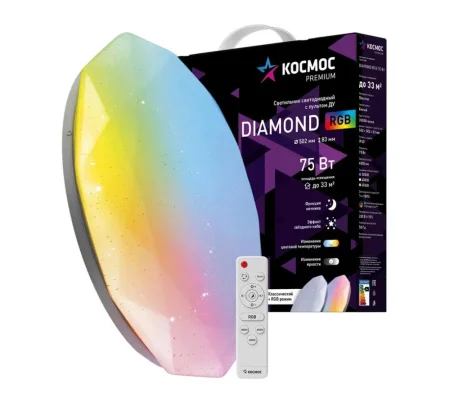 Светильник светодиодный PREMIUM DIAMOND-RGB 75Вт 230В 3000-6500К 6000лм IP40 502х83мм с пультом ДУ с
