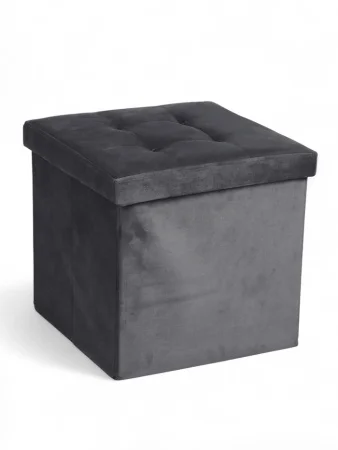 Пуф с ящиком 38х38х38 см, прострочка, велюр 10 серый, нагрузка 120 кг   10881142  1