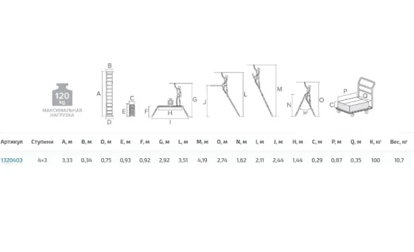 Лестница-трансформер 3 ступени 4 секции ширина 340мм алюминиевая Новая Высота NV 1320 1320403 *1