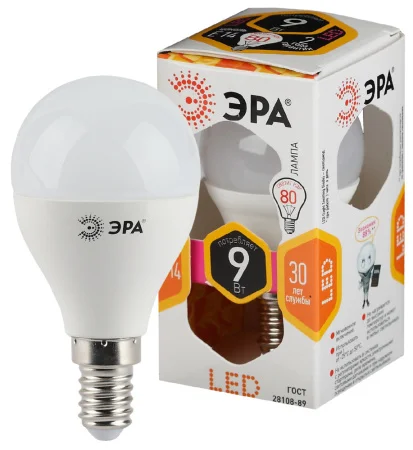 Лампа Е14 шар 9Вт 720Лм 2700К LED P45-9W-827-E14 Б0029041 (Эра)  1 10