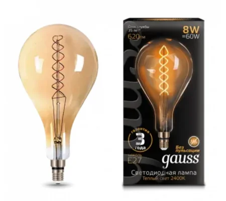 Лампа Е27  Filament  А160 8Вт 620Лм 2400К golden flexible 150802008 (Gauss)  1 6